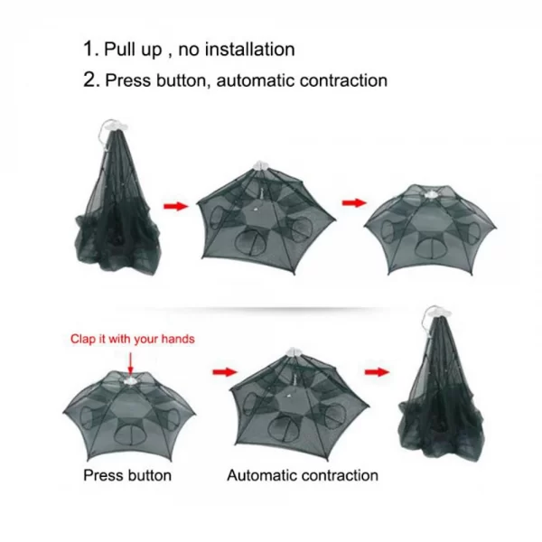 Sietelis-skėtis vėžių ir mailiaus gaudyklė Išsiskleidžiančio skėčio dizainas 16 skylės